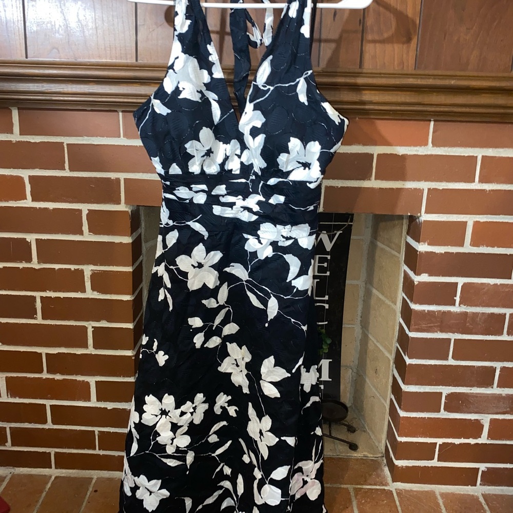 Floral Black and White Halter Dress